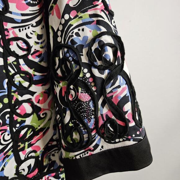 Theresa Renz Colorful Short Jacket Ribbon Embroidered Satin Trim Womens Sz L - Picture 7 of 13